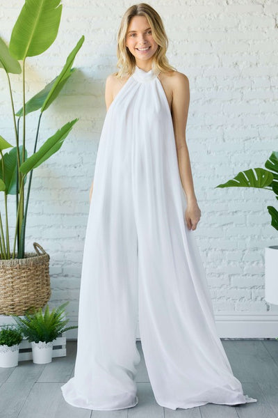 CHIFFON HALTER WIDE LEG JUMPSUIT