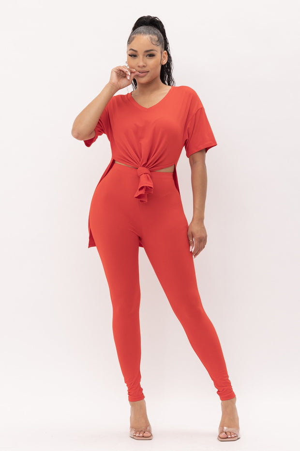 Side Slits Basic Top And Leggings Set