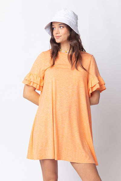 French Terry Ruffle Pocket Tee Shirt Dress