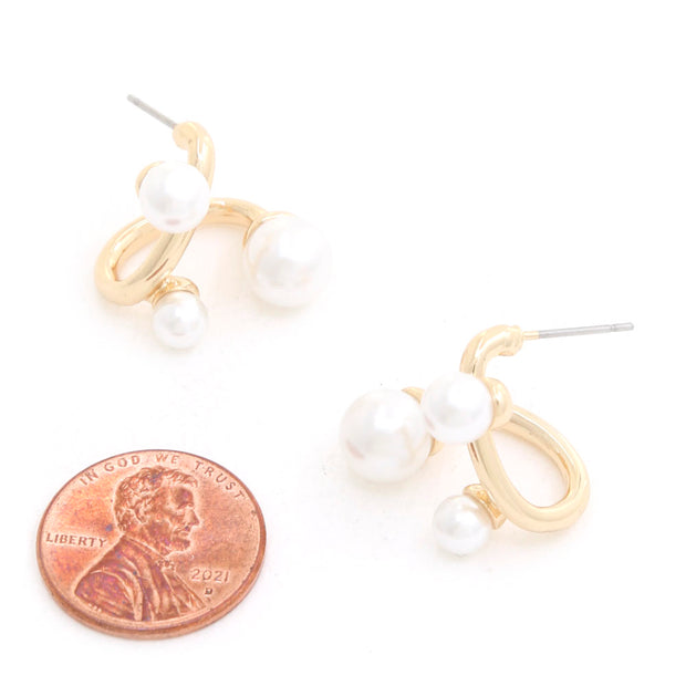 TWISTED METAL PEARL BEAD GOLD DIPPED EARRING