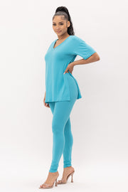 Side Slits Basic Top And Leggings Set