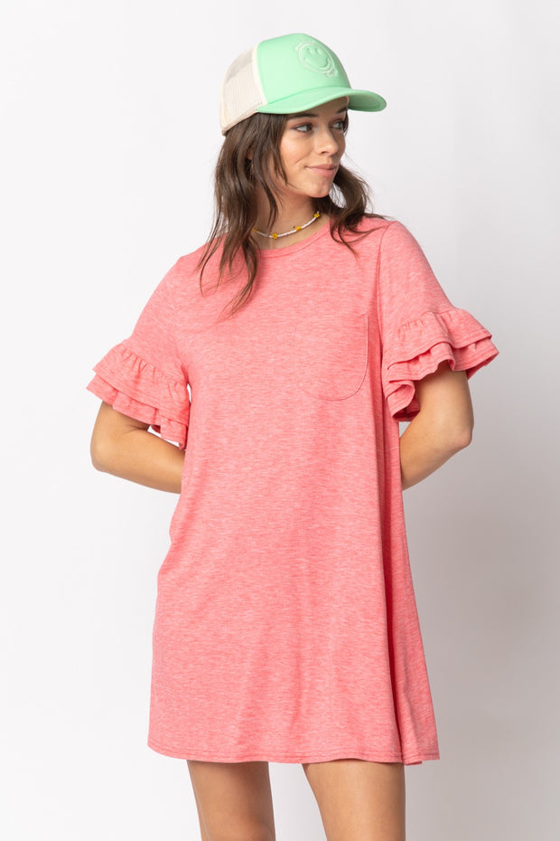 French Terry Ruffle Pocket Tee Shirt Dress