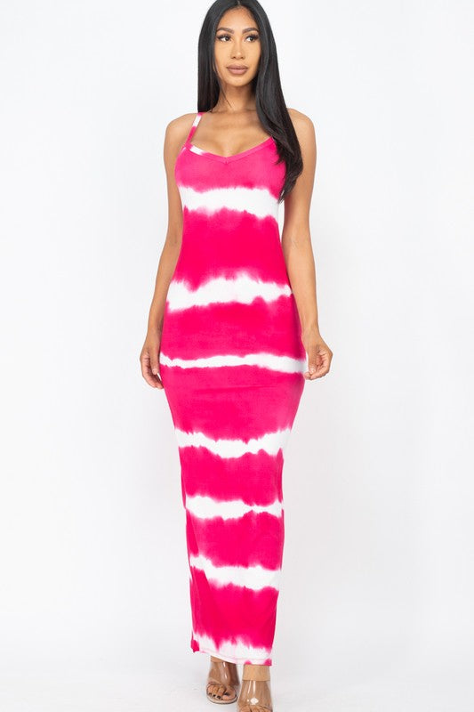 Stripe Tie-Dye Printed Maxi Dress