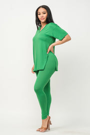 Side Slits Basic Top And Leggings Set