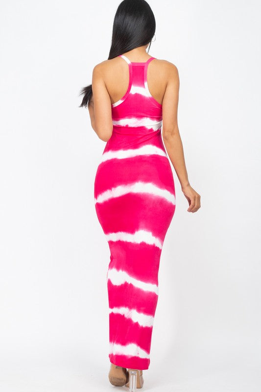 Stripe Tie-Dye Printed Maxi Dress